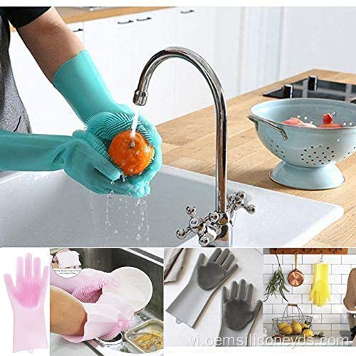 Găng tay rửa chén silicone Bàn chải làm sạch tái sử dụng